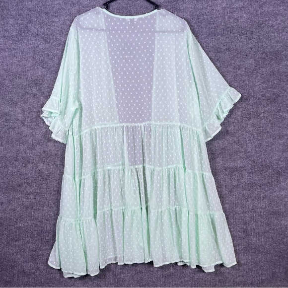 Torrid NWT Women’s 2X 18-20 Mint Green Clip Dot Ruffle Kimono Tiered Open Front - Picture 2 of 8